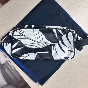 ALOHA Collection Black and White Cosmetic Bag Tropical Leaf Design